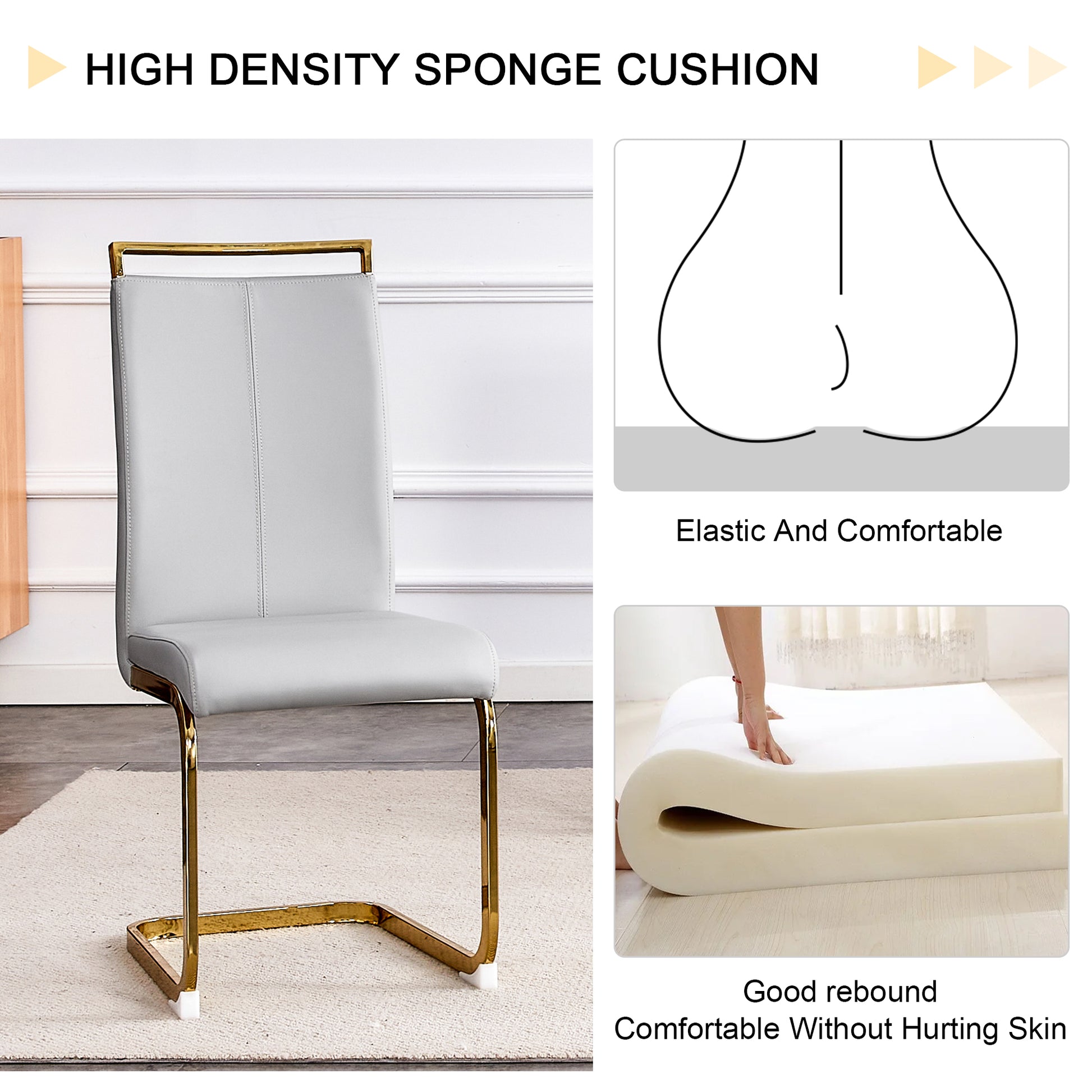 Table And Chair Set,Modern Rectangular Table With 0.4 Inch Black Patterned Tabletop And Gold Legs, Suitable For Kitchen, Dining Room, And Living Roomcomfortable Pu Seats,Perfect For Dinner, Meet. Grey Black Seats 4 Sintered Stone