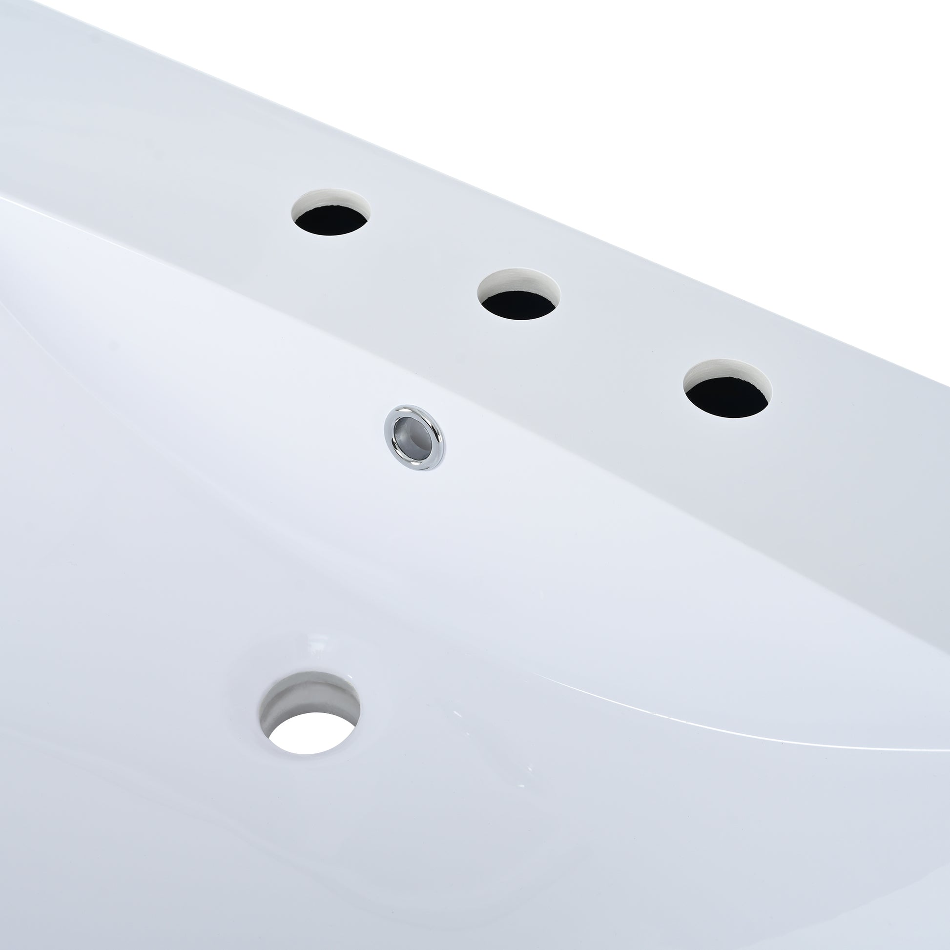 36" Single Bathroom Basin Sink, Left Offset Sink Vanity Top Only, 3 Faucet Holes, Resin White Bathroom Resin