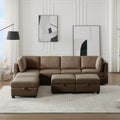 Adjustable Arms And Backs Sectional Sofa, Modern Sectional Couch U Shaped Sofa Couch With Storage Ottoman, Sofa With Convertible Chaise Brown Brown Polyester 4 Seat