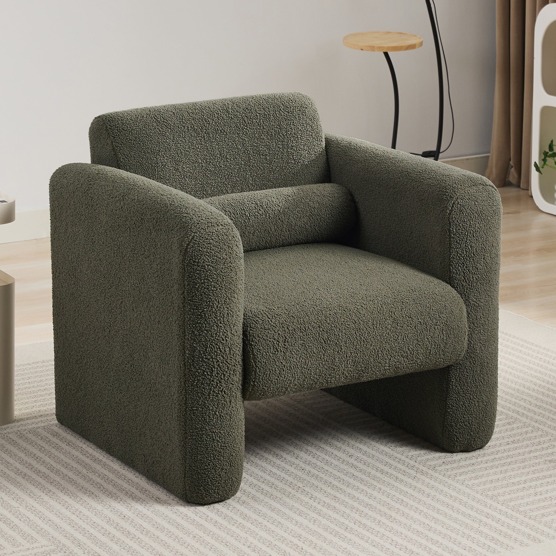 Modern Accent Chair Lambskin Sherpa Fabric Upholstered Comfy Reading Arm Chair Soft Padded Armchair With Back And Pillow For Living Room Bedroom Reception Waiting Room Office,Seaweed Green Seaweed Green Primary Living Space Upholstered