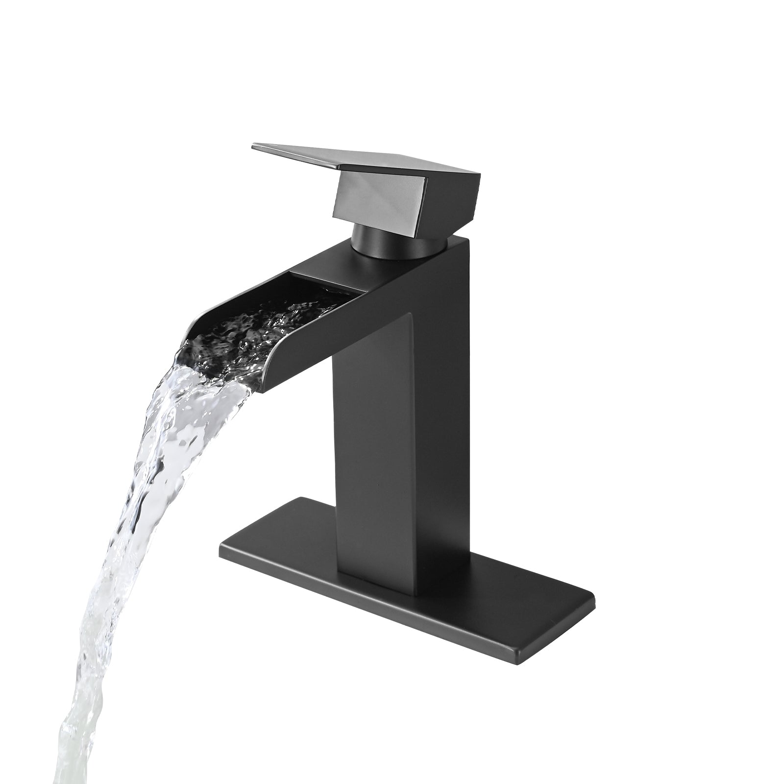 Waterfall Bathroom Faucet Black Single Handle Bathroom Sink Faucets 1 Or 3 Hole Solid Vanity Faucet With Deck Plate & Overflow Pop Up Drain Matte Black One Matte Black Deck Mounted Bathroom Matte Black Stainless Steel