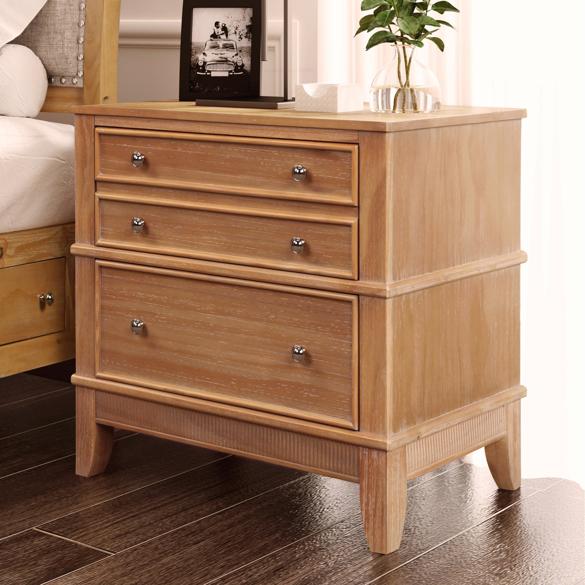 Hazel 3 Drawer Hazel 3 Drawer Side Table For Living Room, Hallway, Entryway Old Sku:Wf195778Aad Natural Solid Wood