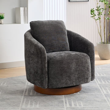 30.3"W Swivel Accent Barrel Chair And Comfy Round Accent Single Sofa Chair, 360 Degree Club Chair, Lounge Armchair For Living Room Bedroom Nursery.Charcoal Charcoal Chenille