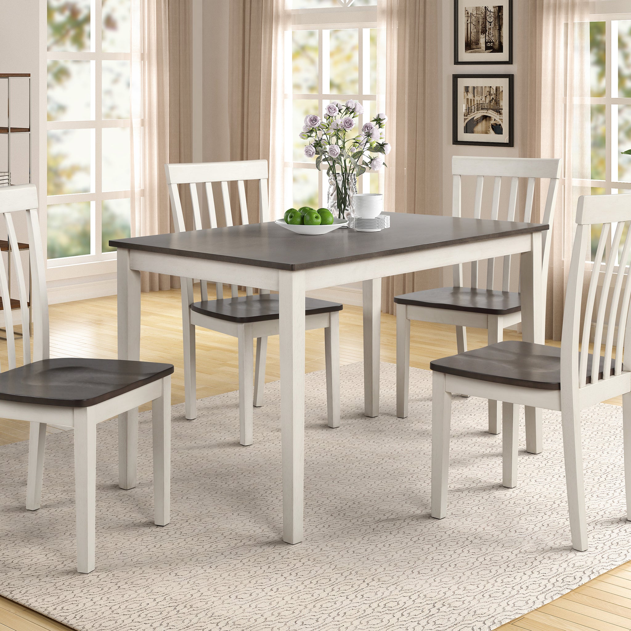 Beautiful 5 Pc Dinette Chalk White Gray Finish Rectangular Table Upholstered Chair Dining Room Wooden Dining Set Furniture Transitional Contemporary Style Wood Wood Antique White Gray Seats 4 Wood