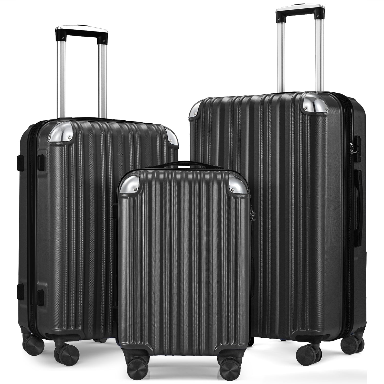 3 Piece Luggage Set With Tsa Lock& Double Spinner Wheels, Expandable For Large Storage Black Abs