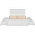 Queen Size Wooden Platform Bed With Four Storage Drawers And Support Legs, White Queen Antique White Pine