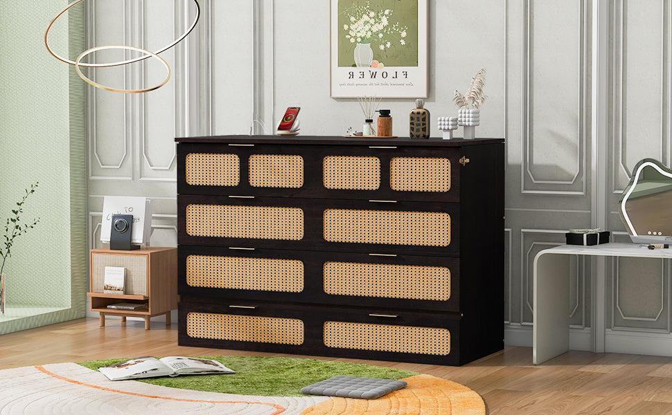 Queen Murphy Bed With Large Drawers,Espresso Queen Espresso Plywood