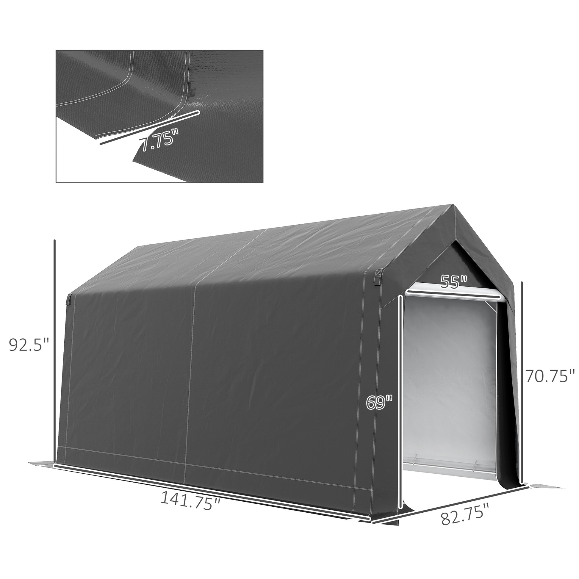 Outsunny 7' X 12' Garden Storage Tent, Heavy Duty Outdoor Shed, Waterproof Portable Shed Storage Shelter With Ventilation Window And Large Door For Bike, Motorcycle, Garden Tools, Gray Gray Steel