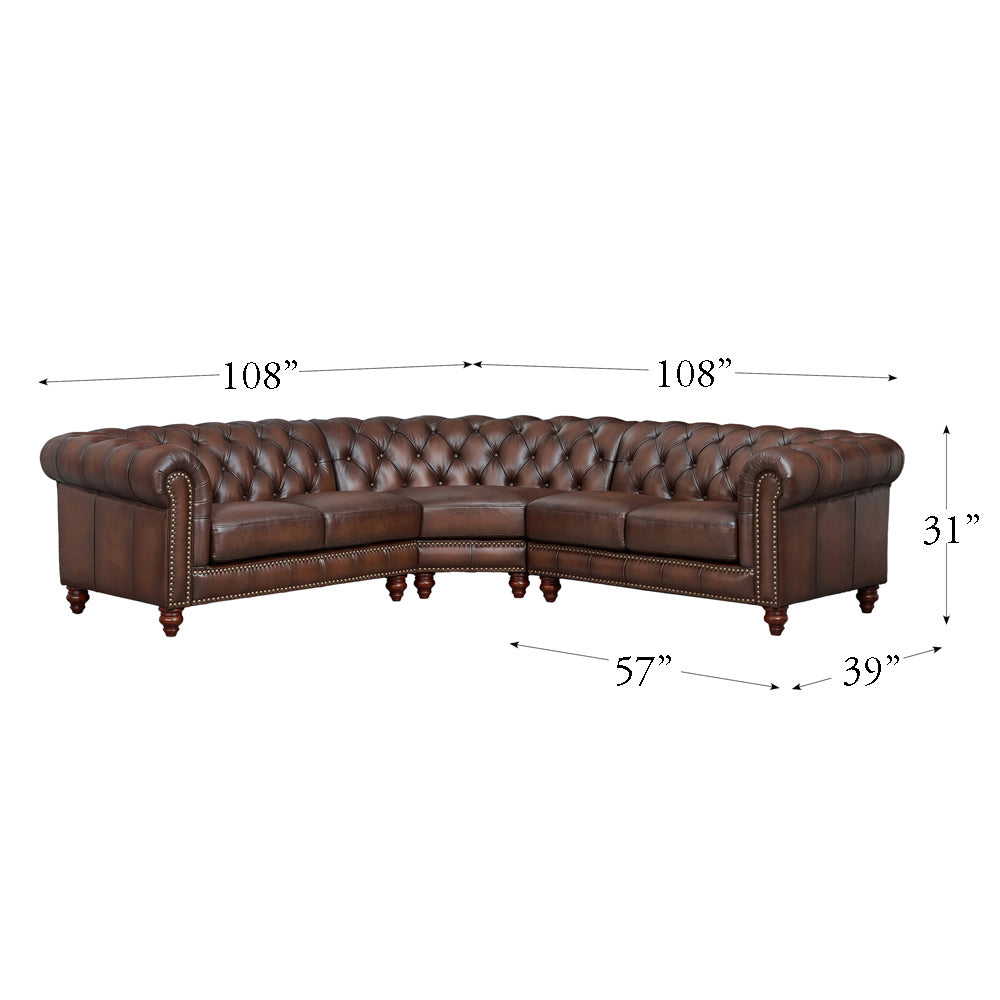 Alton Bay Leather Symmetrical Sectional Brown Genuine Leather Wood Primary Living Space Medium Firm Tufted Back Mid Century Modern L Shaped Eucalyptus Rolled Arms Down Filling Leather 5 Seat