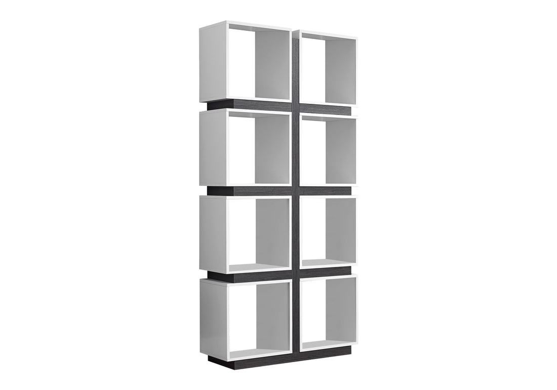 Bookshelf, Bookcase, Etagere, 5 Tier, 71"H, Office, Bedroom, Grey And White Laminate, Contemporary, Modern White Particle Board