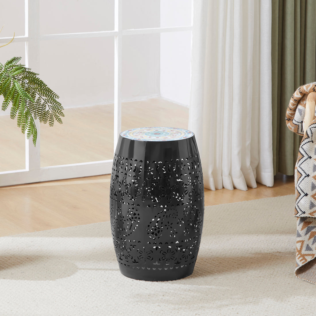 Ruby12" Side Table Black Black Ceramic Tile Iron