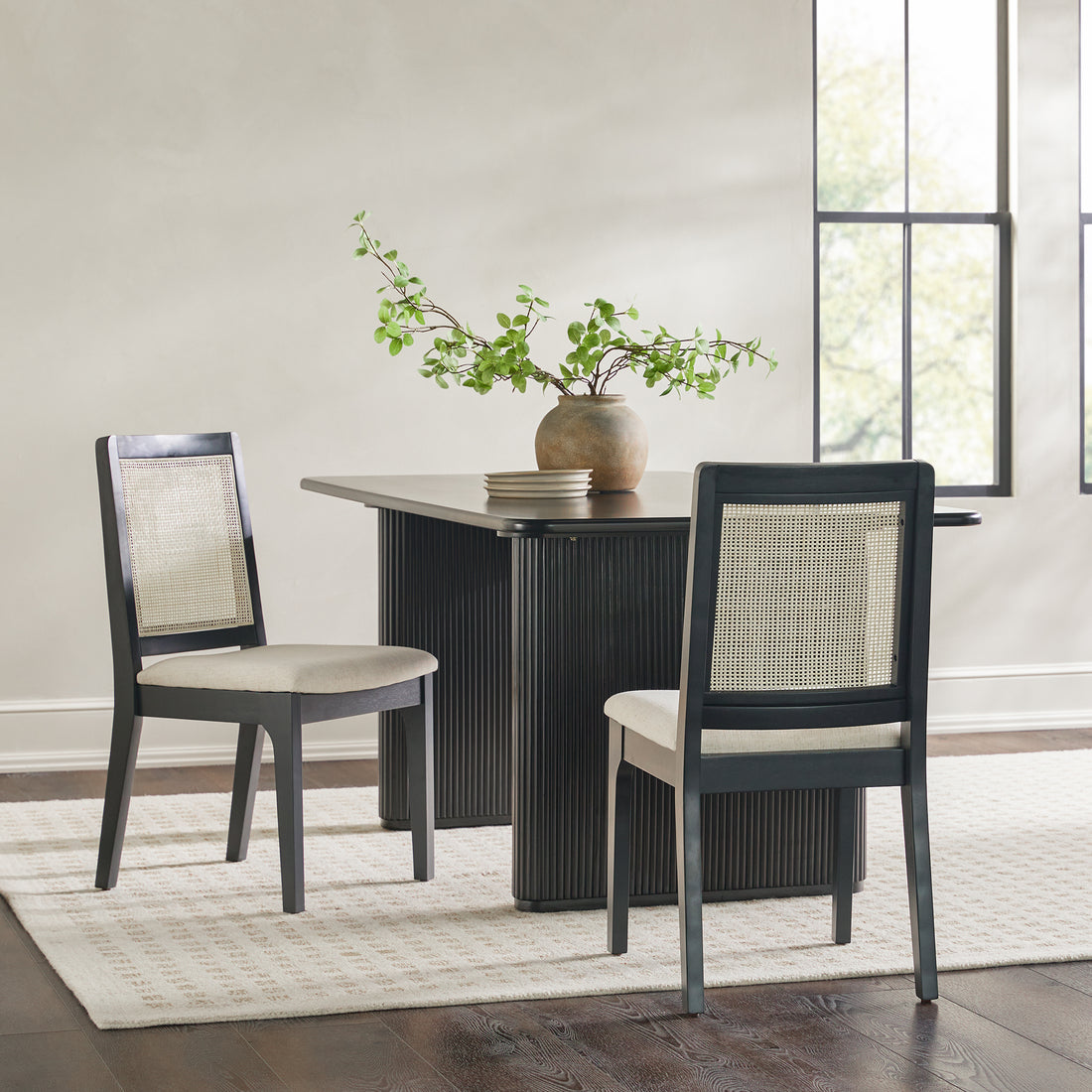 Modern Solid Wood Dining Chair With Rattan Inset