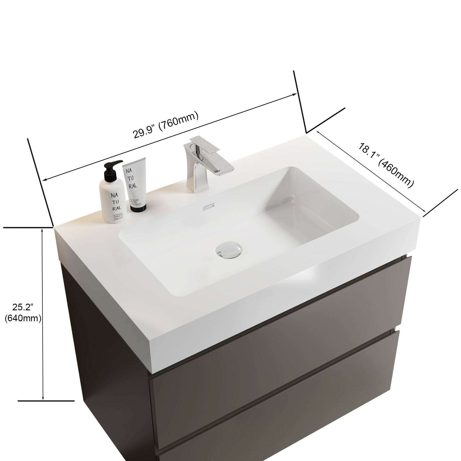 Alice 30" Gray Bathroom Vanity With Sink, Large Storage Wall Mounted Floating Bathroom Vanity For Modern Bathroom, One Piece White Sink Basin Without Drain And Faucet, Pre Assembled Gray Bathroom Modern Particle Board