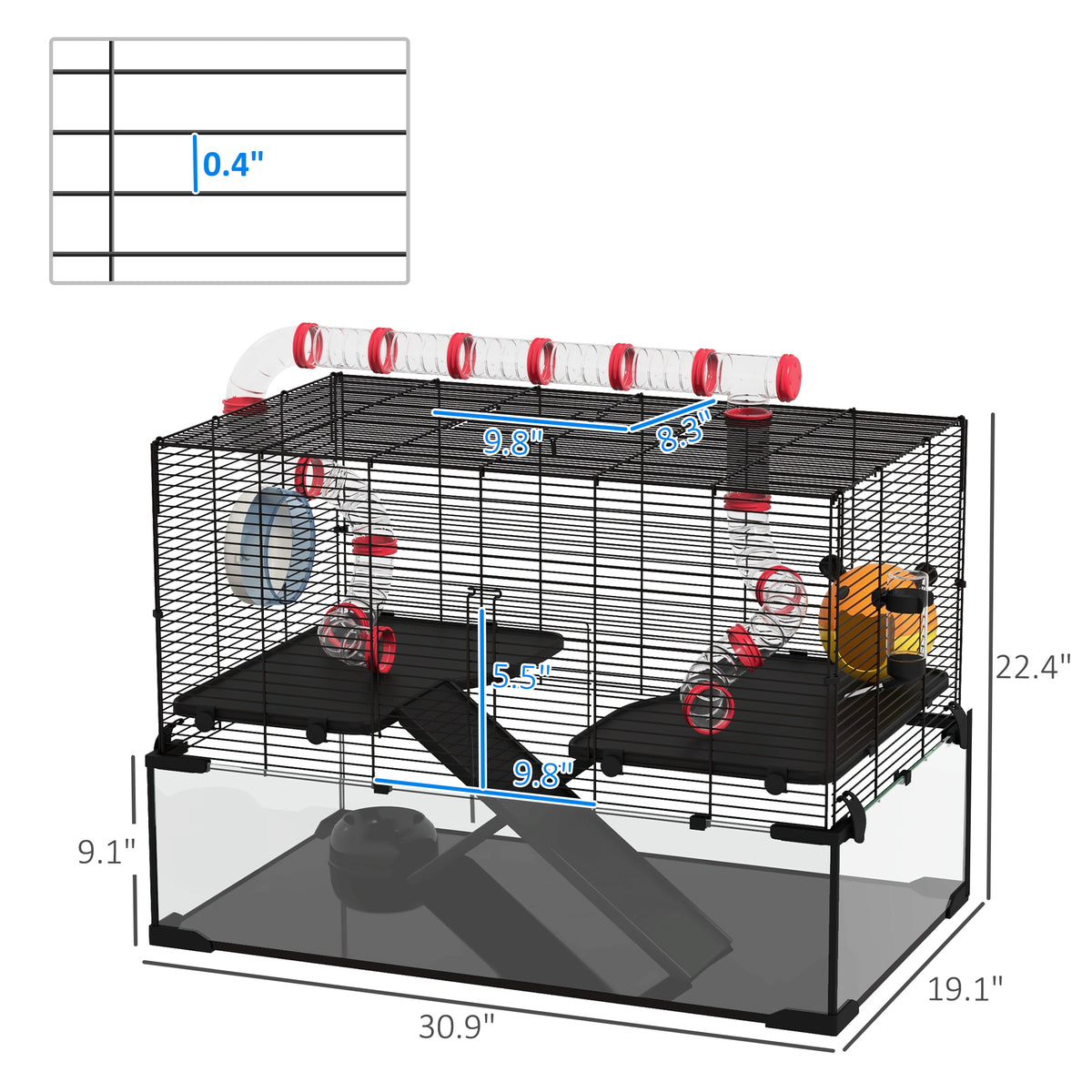 Cages Cheap PawHut Large Hamster Cage With Tubes & Wheel - Multi-Level ...