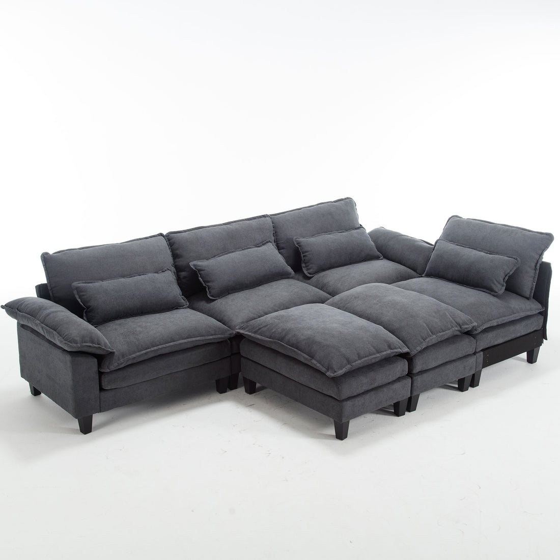 154.8" Oversized Modular Sofaice Velvet Large U Shaped Couch Comfy Upholstered 4 Seat Sofa With 2 Ottoman, 4 Lumbar Pillow, Deep Seat Couch For Living Room Dark Gray Primary Living Space Modern Foam Polyester 6 Seat