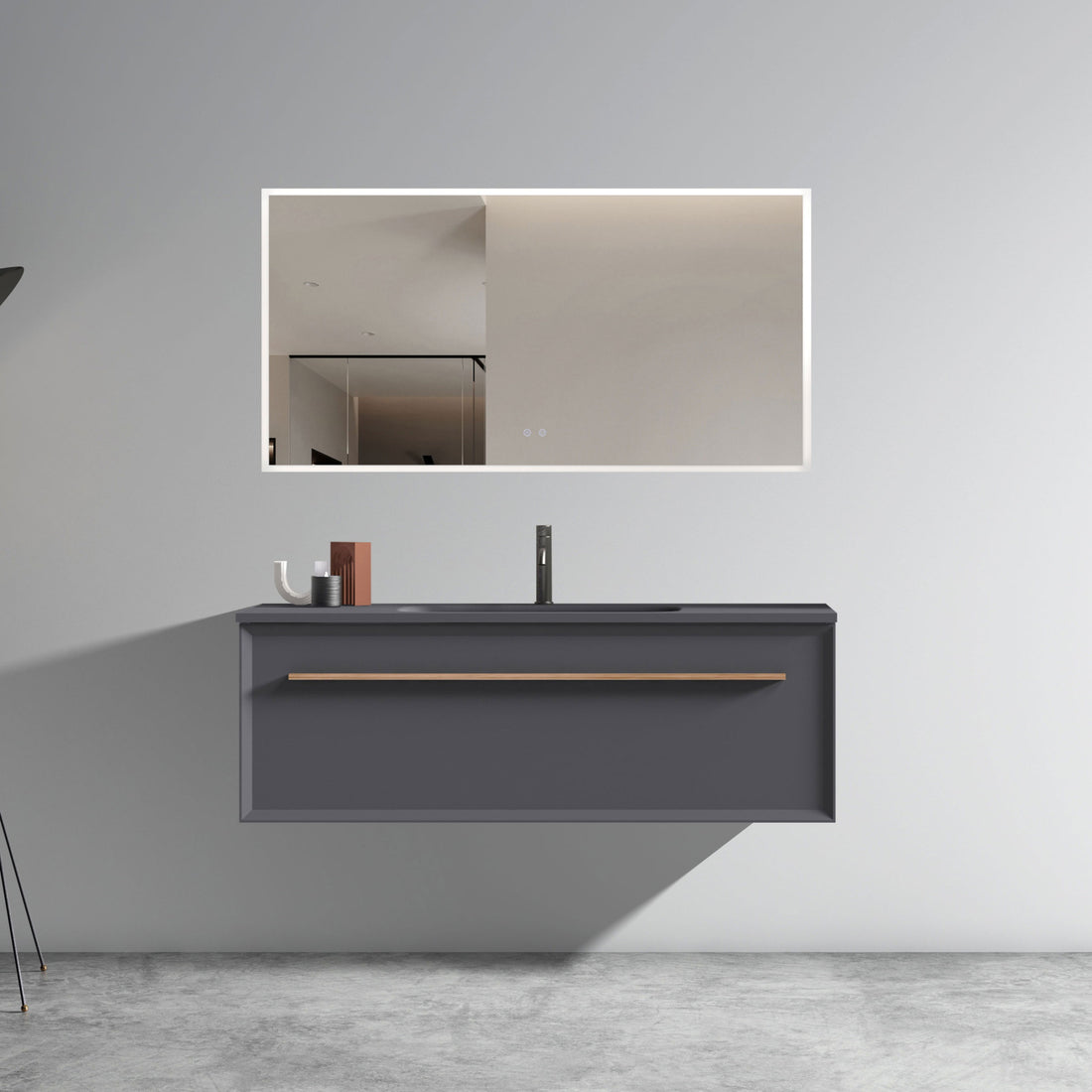 U053 Nevia48W 207 Nevia 48" Exclusive Gray Bathroom Vanity With Gray Solid Surface Sink, Wall Mounted Floating Bathroom Vanity For Modern Bathroom, One Piece Gray Basin Without Drain, Pre Assembled Gray Plywood