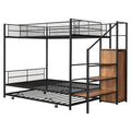 Twin Over Full Metal Bunk Bed With Trundle And Lateral Storage Ladder And Wardrobe, Black Black Metal