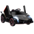 Aosom Lamborghini Veneno Licensed Kids Electric Car With Bluetooth, 12V Ride On Car With Butterfly Doors, Remote Control, Portable Battery, Suspension System, Horn, Songs, Lights, Black Black