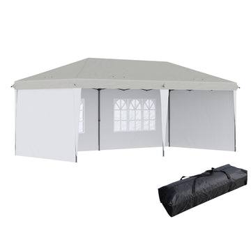 Outsunny 10' X 20' Pop Up Canopy Tent With 4 Sidewalls, Heavy Duty Tents For Parties, Outdoor Instant Gazebo With Carry Bag, For Outdoor, Garden, Patio, White White Steel
