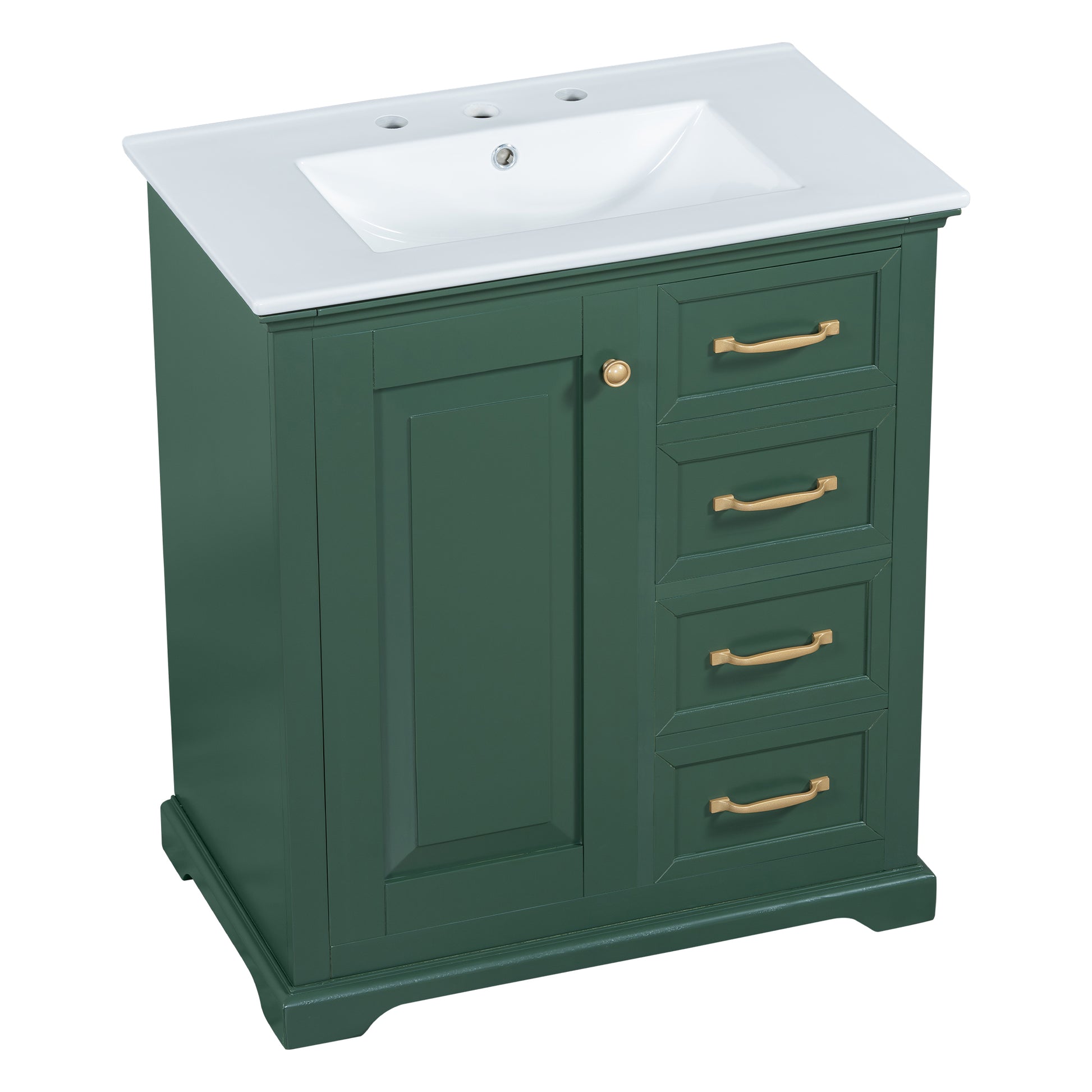 30" Bathroom Vanity With Sink, One Package, Green Bathroom Cabinet With Drawers, Solid Frame And Mdf Board Green Solid Wood Mdf