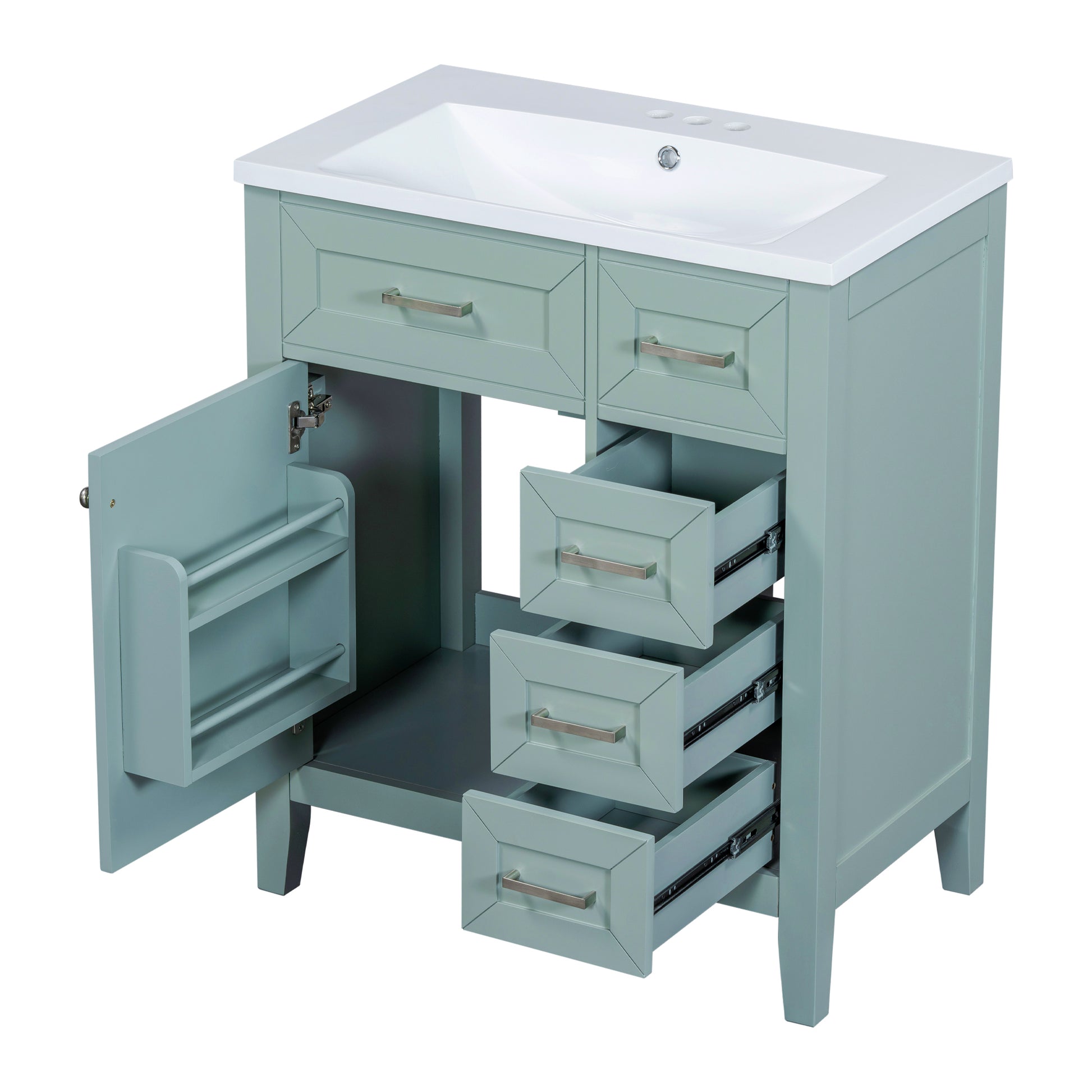 30" Bathroom Vanity With Sink Combo, Green Bathroom Cabinet With Drawers, Solid Frame And Mdf Board Green Solid Wood Mdf