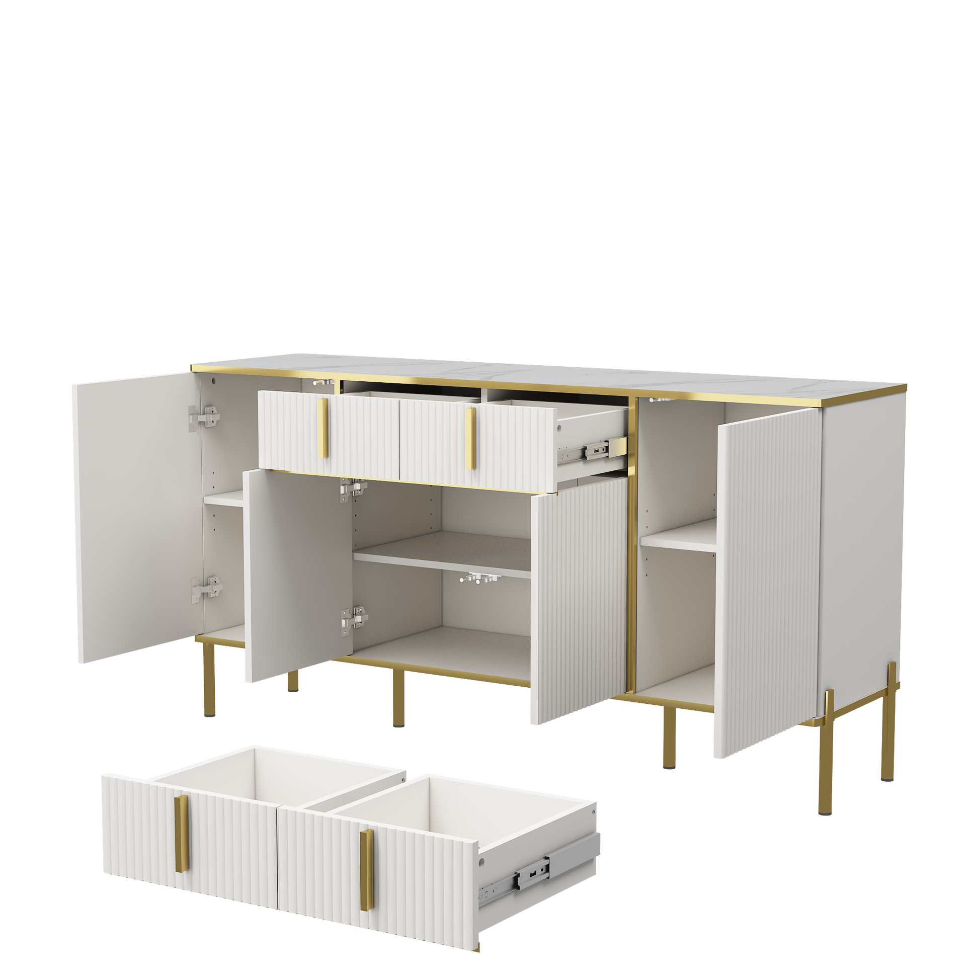 Four Doors And Two Drawers,Modern Sideboard Buffet Cabinet Storage Cabinet For Living Room,Kitchen,Dining Room,Hallway,White White White Dining Room Modern Drawers Included Mdf,Particle Board