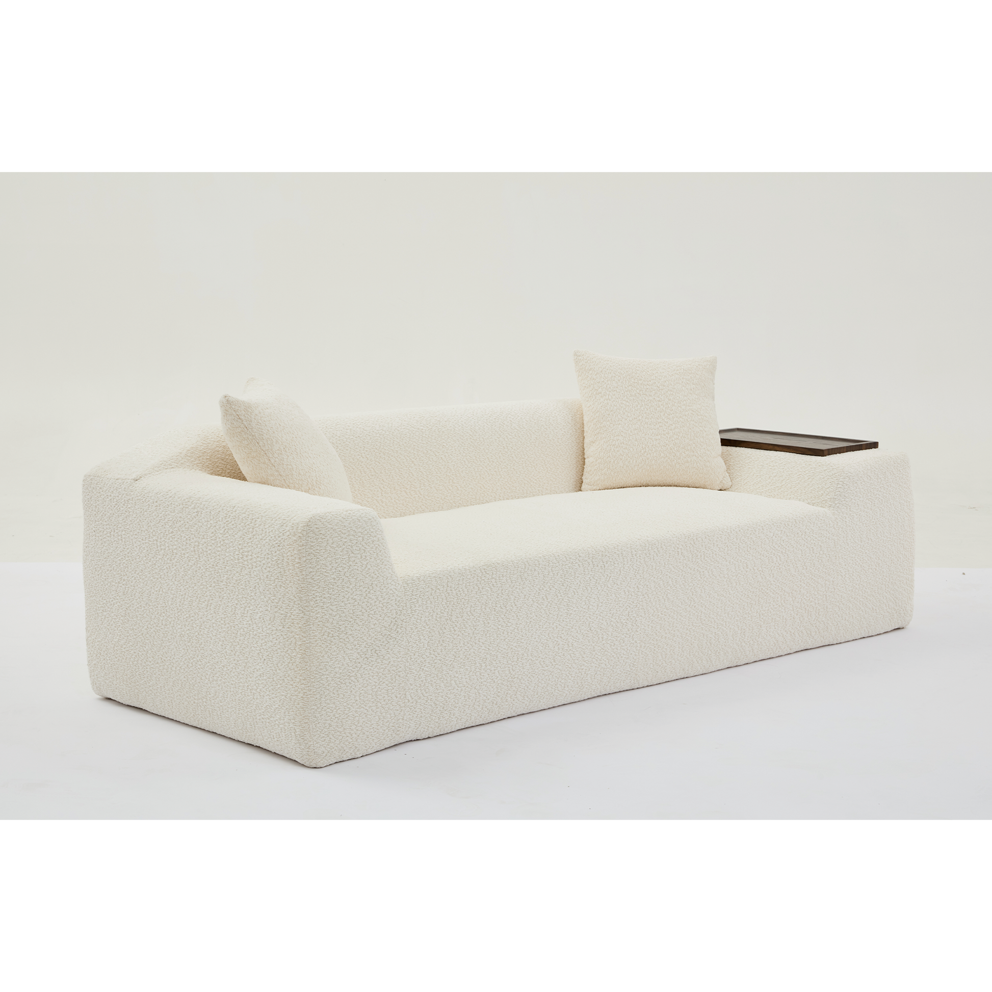 Arrived 2 Piece Boucle Cloud Sofa Set, Upholstered Sofa Set, Modern 3 Seater And 2 Seater Sofa With Mdf End Table For Living Room ,Apartment,3 2 Couch,Boucle,Beige Beige Polyester Primary Living Space Soft Tight Back Modern Square Arms Foam Upholstered 5
