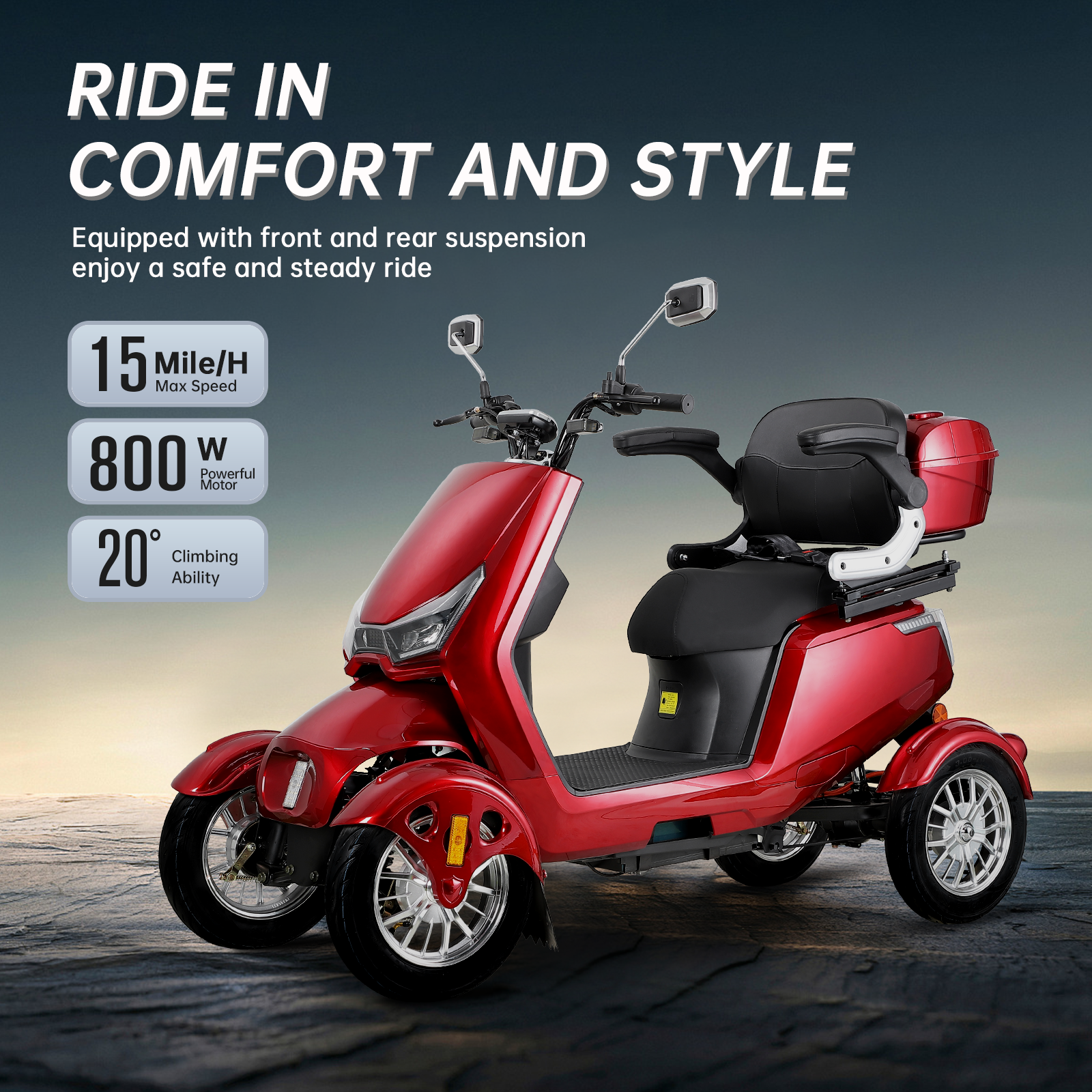 Electric Mobility Scooter With Big Size ,High Power Red Abs Pc