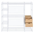 Open Style Wardrobe With Hanging Rails, Shelves And Drawers, White White Metal & Wood