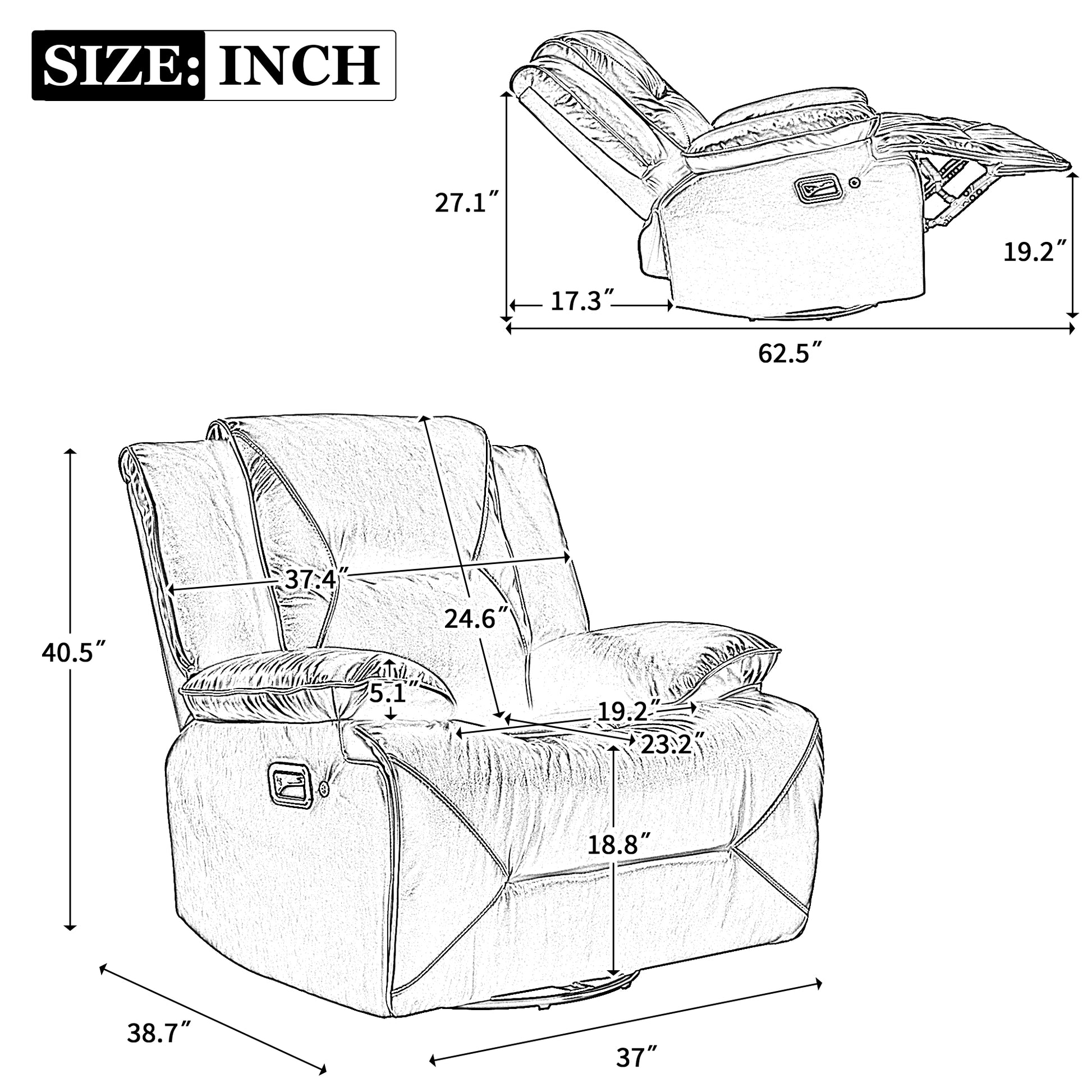 Home Theater Recliner Set Manual Recliner Chair With A Led Light Strip Two Built In Cup Holders For Living Room,Bedroom, Black Black Foam Pu