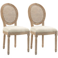 Homcom French Style Upholstered Dining Chair Set, Armless Accent Side Chairs With Rattan Backrest And Linen Touch Upholstery, Set Of 2, Cream White Cream White Polyester