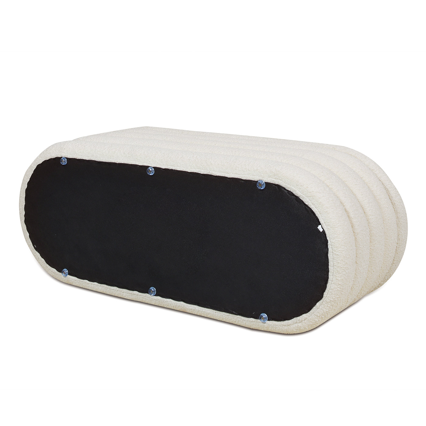 Fuji 49" Upholstered Oval Storage Bench, Ivory White Boucle White Foam Boucle