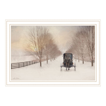 Snowy Amish Lane White Framed Wall Art For Living Room, Bedroom Wall Art Print For Home Decor By Lori Deiter Multi Wood Paper