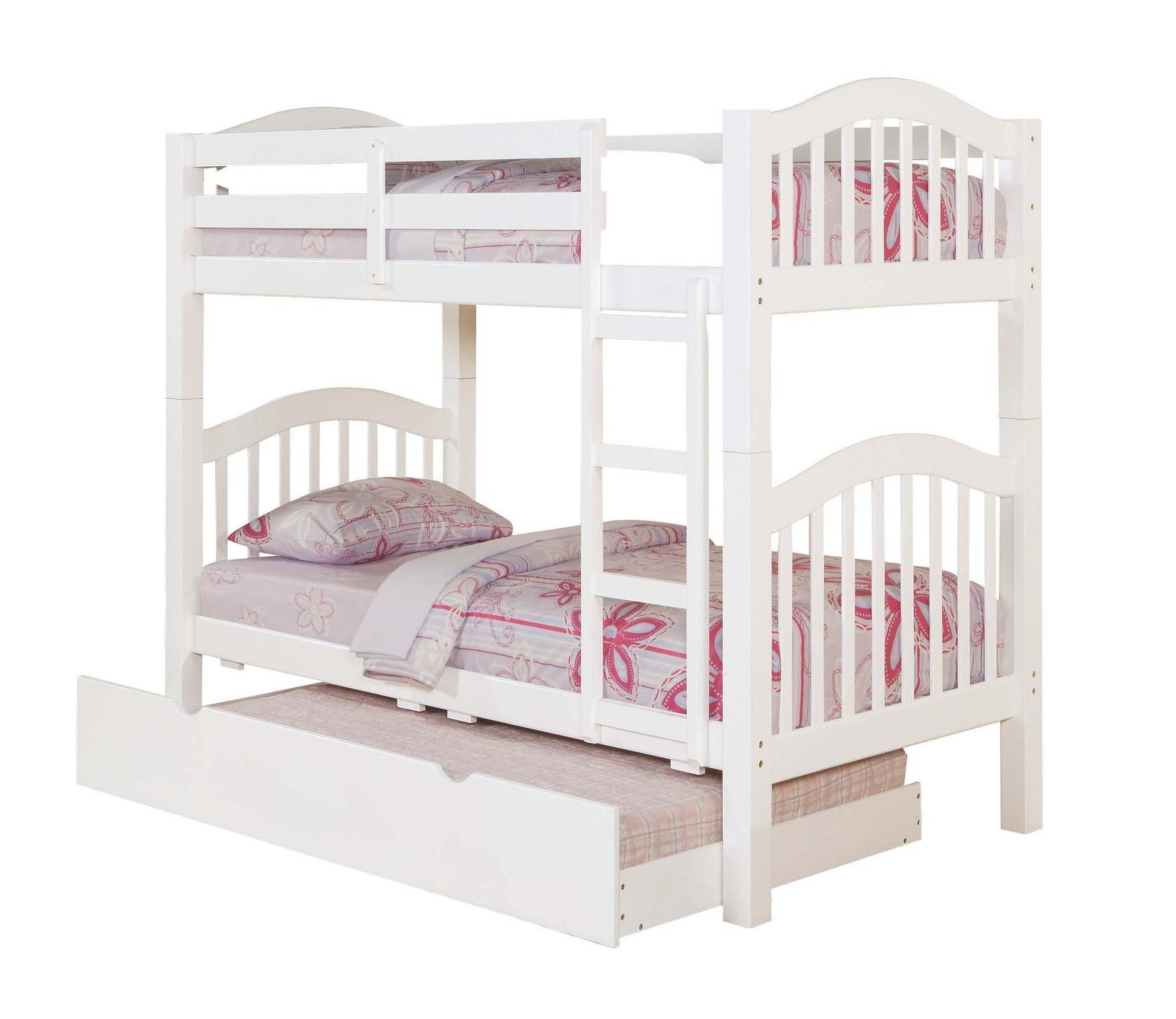 White Twin Over Twin Bunk Bed With Built In Ladder White Wood