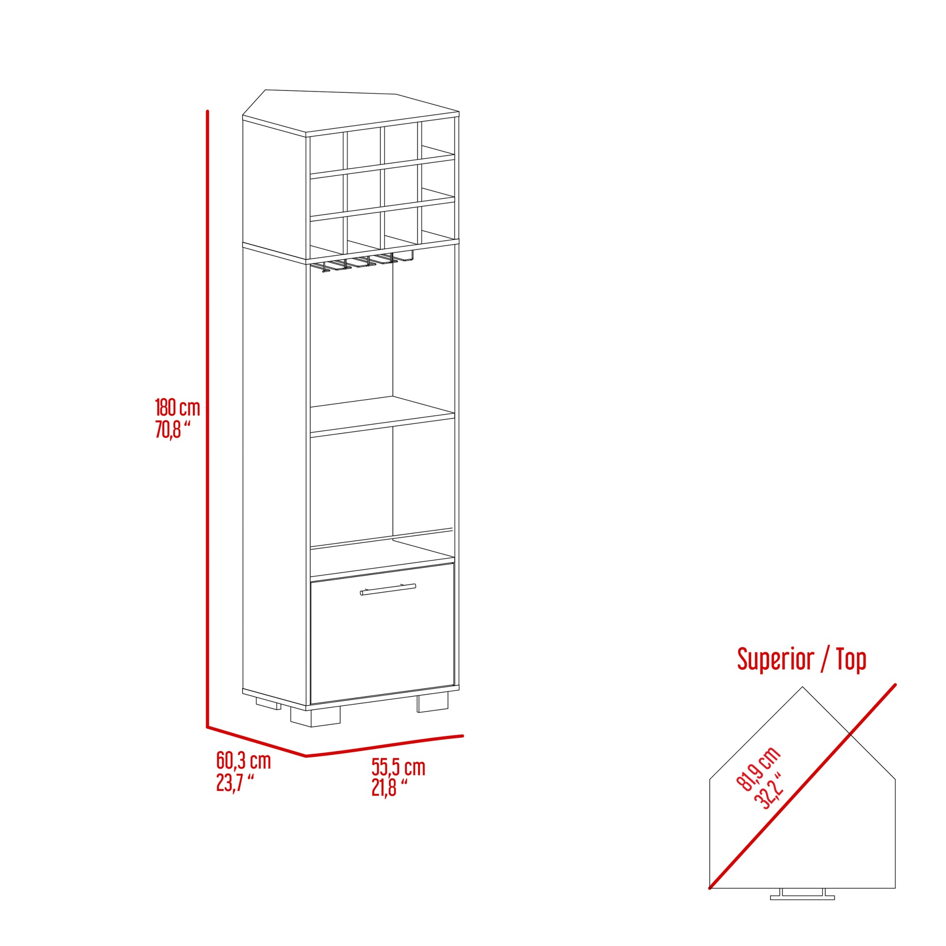 Marsella Corner Bar Cabinet, Eight Built In Wine Rack, Two Side Shelves Multi Primary Living Space Modern Shelves Included Particle Board