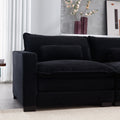 L Shape Sofa Couch With Usb & Cup Holders, Corduroy Stripe Fabric 3 Seater Sofa With 1 Ottoman, Black Black Wood 4 Seat