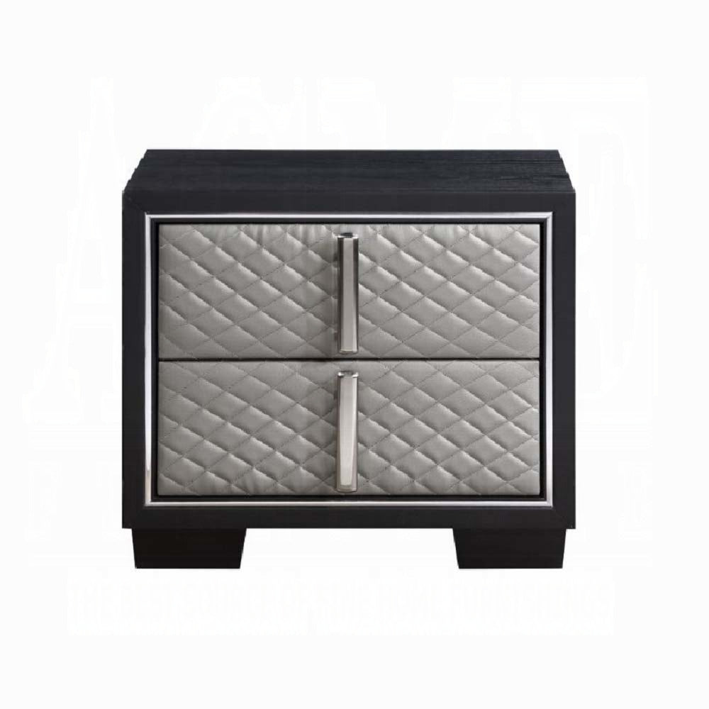 Silver And Black 2 Drawer Nightstand Black Silver 2 Drawers Bedroom Rectangle Modern Drawers Black Wood Fabric