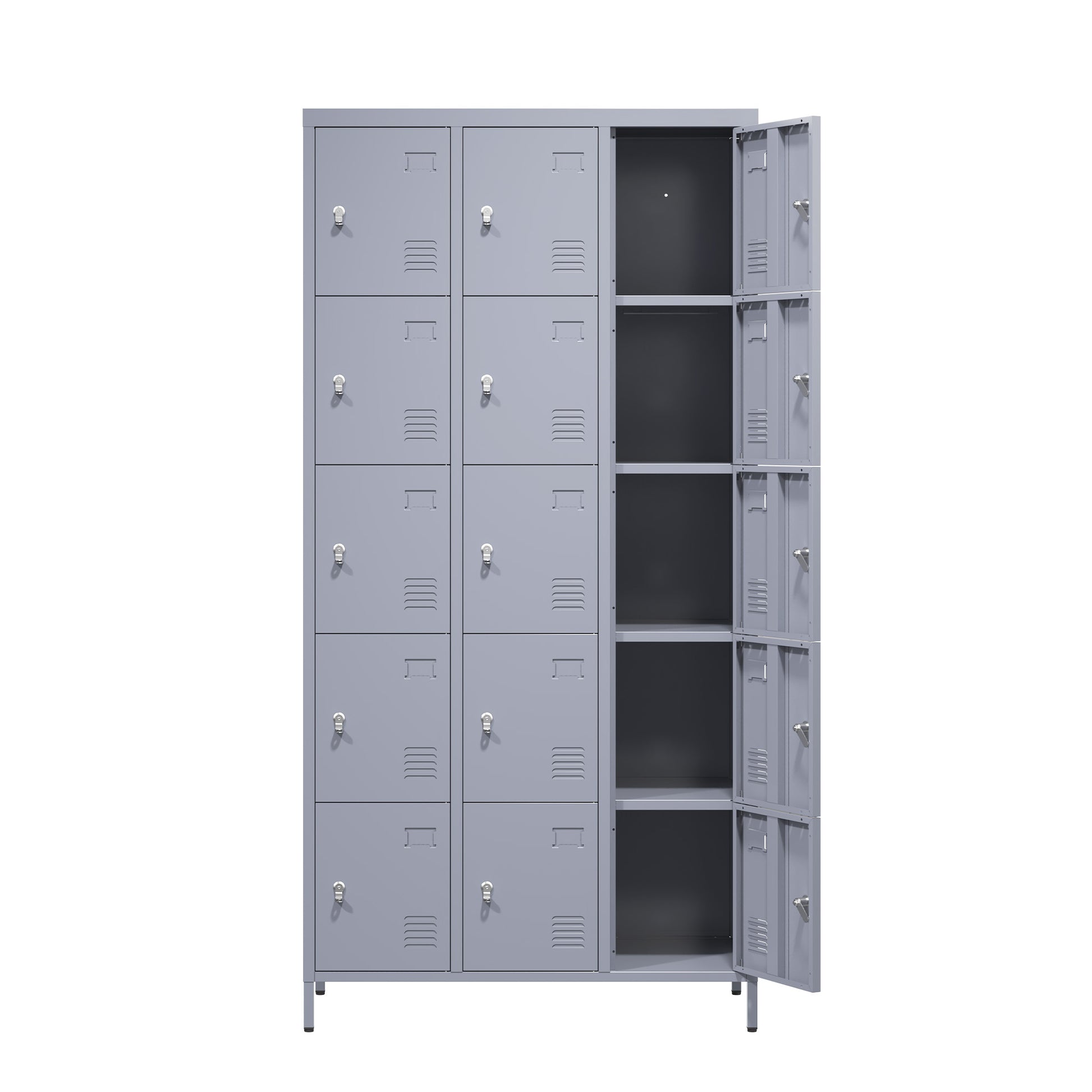 15 Door 72"H Metal Lockers With Lock For Employees,Storage Locker Cabinet For Home Gym Office School Garage,Easy Assembly,Gray 5 Or More Spaces Gray Primary Living Space Door Locks Modern Metal