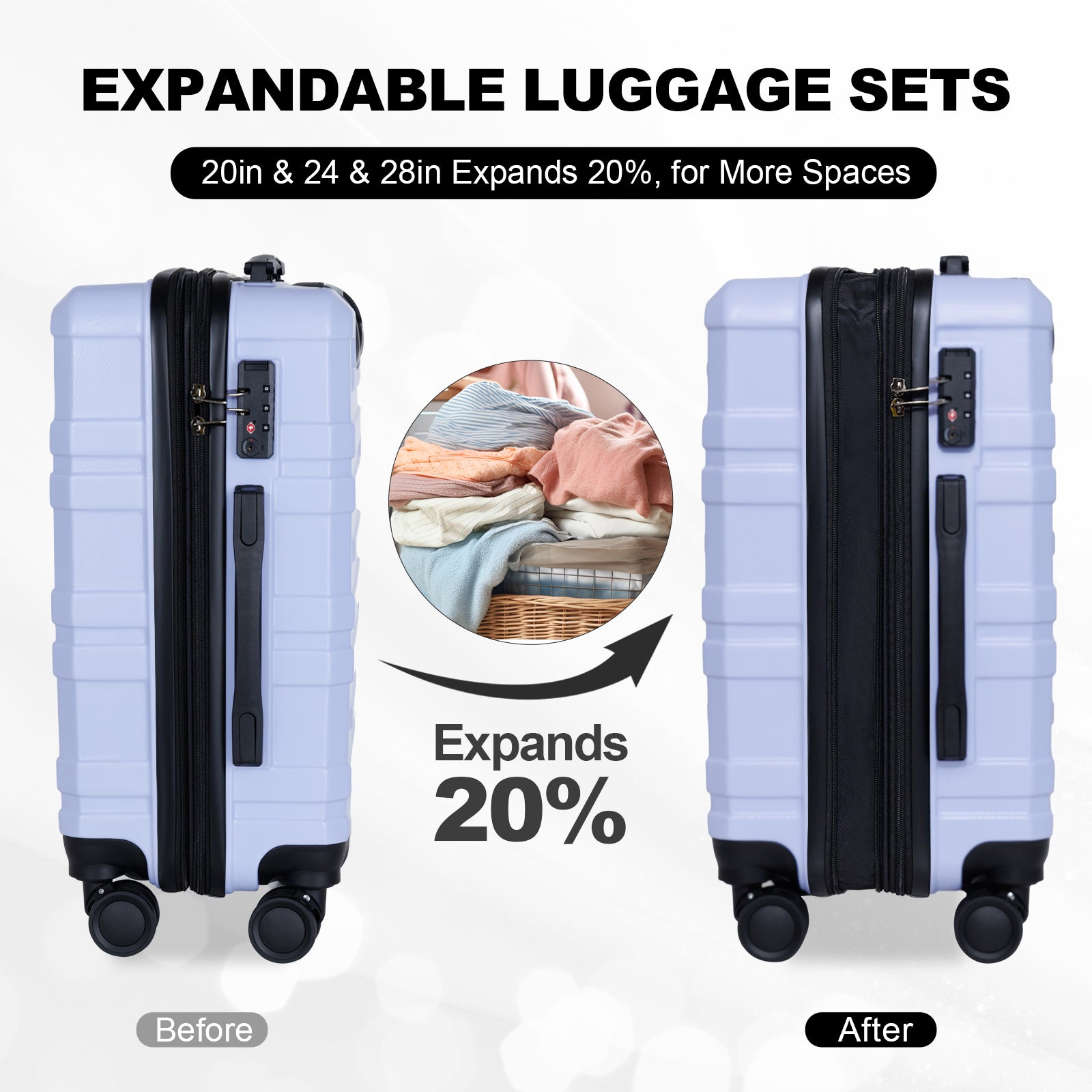 Luggage Sets 3 Piece,Carry On Luggage With Wheels,Check In Luggage,28 24 20 Inch Luggage,Tsa Approved Lock,Hardshell Suitcase,Blue Purple Purple Abs