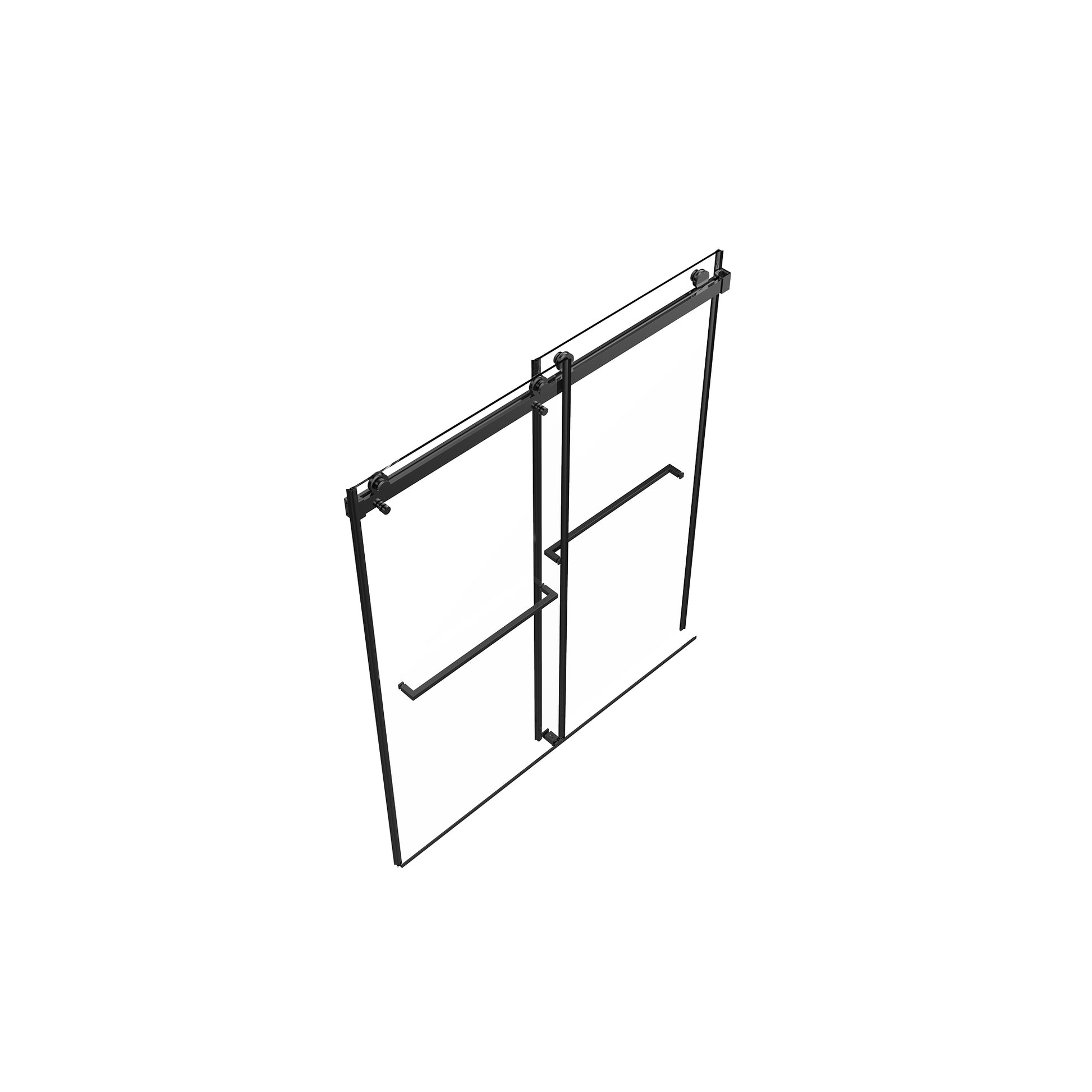 56" 60"W X 76"H Frameless , Double Sliding , 3 8'' 10Mm Clear Tempered Glass Shower Enclosure With Square Rail,Double Side Easy Clean Coat,Matte Black Finished With Buffer Matte Black Bathroom American Design Stainless Steel