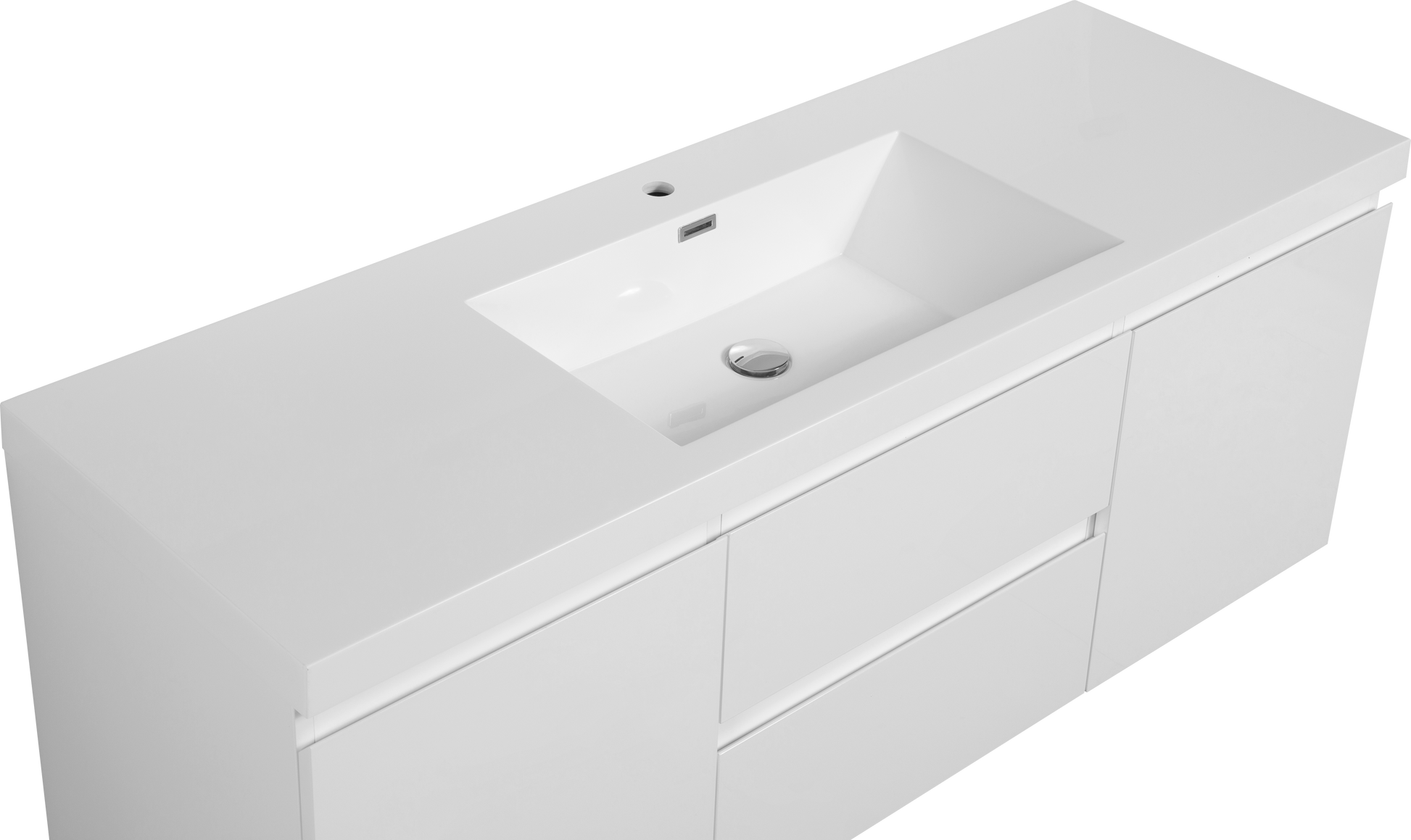 60" Floating Bathroom Vanity With Sink, Modern Wall Mounted Bathroom Storage Vanity Cabinet With Resin Top Basin And Soft Close Drawers, Glossy White 24V11 60Sgw 2 White 2 Bathroom Wall Mounted Mdf