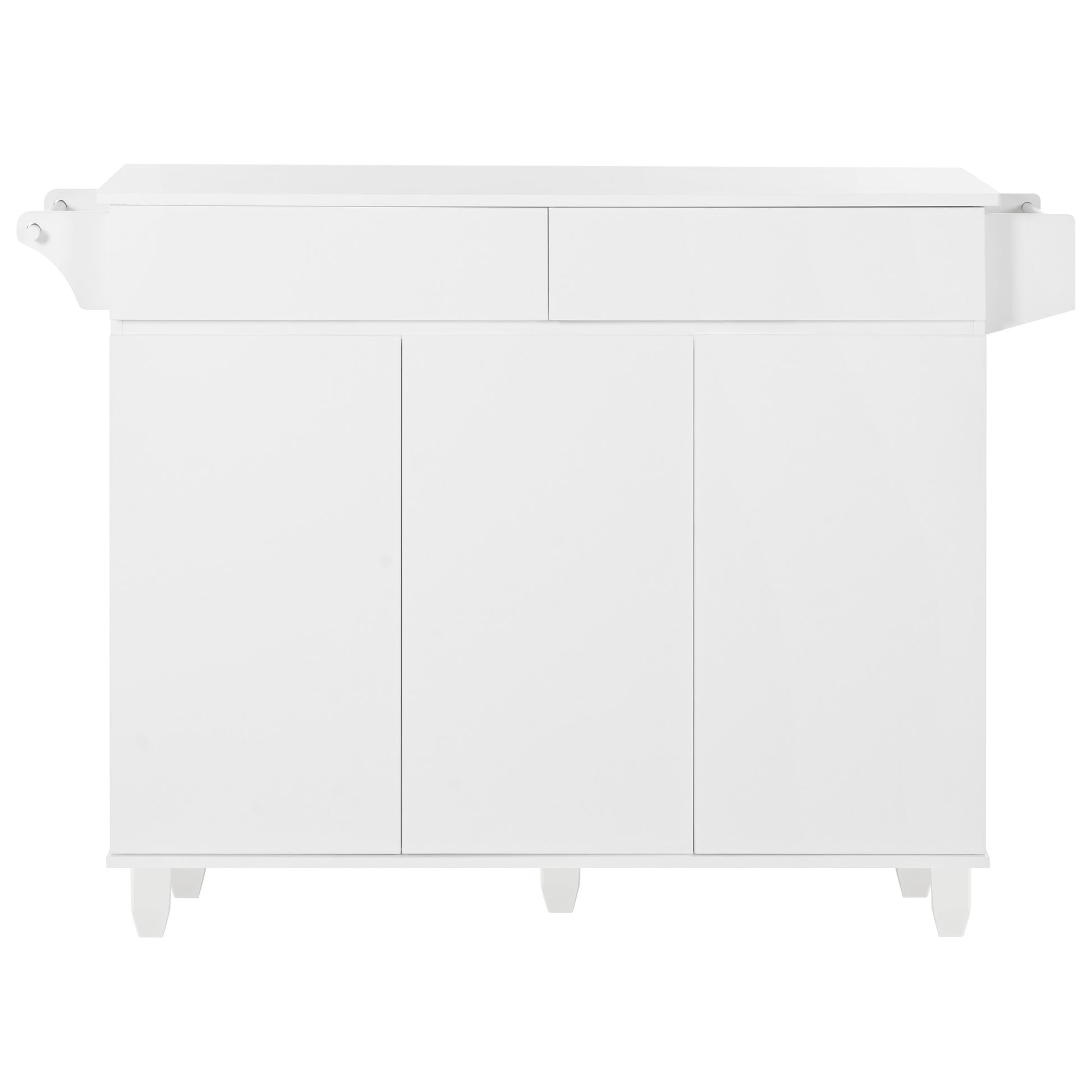 K&K 53.2'' Kitchen Island With Drop Leaf, Kitchen Storage Cart With Spice Rack, Towel Rack And 2 Drawers, Rolling Kitchen Island On Wheels With Adjustable Shelves For Kitchen, Dining Room, White White Brown Kitchen Artsy,Casual,Classic,Minimalist,Modern