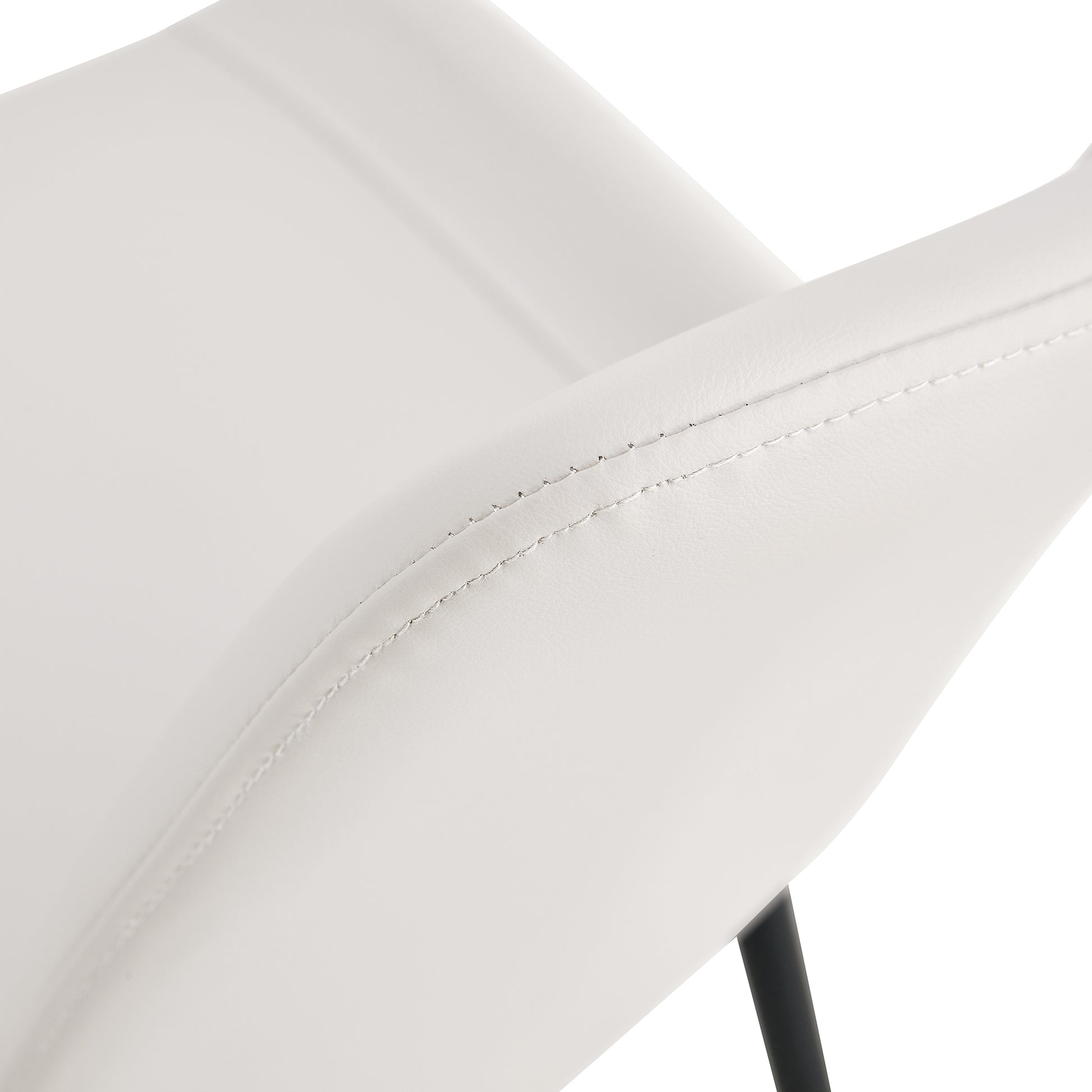 White Artificial Leather Backrest Cushion Dining Chair, Black Metal Legs, Curved Widened Cushion Design For More Comfort, Suitable For Restaurants, Kitchens, Bedrooms, Offices. 4 Chairs 0502 White Faux Leather