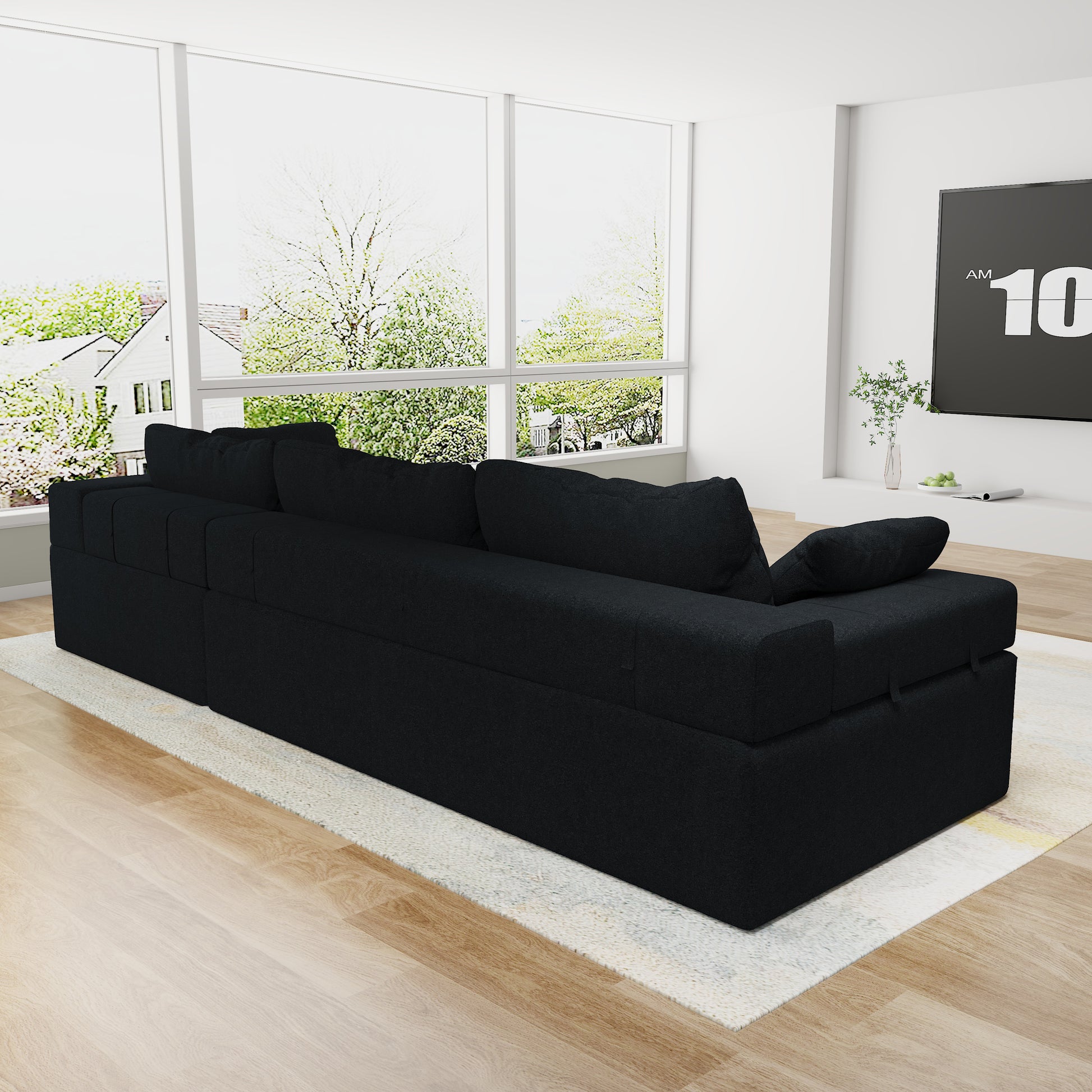 Modern Upholstered Sectional Sofa Couch Set,Modular 108" L Shaped Sectional Living Room Sofa Set With 6 Pillows,Free Combination Sofa Couch For Living Room,Bedroom Black Foam Chenille 3 Seat