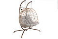 Outdoor Egg Swing Chair With Stand,Thick Cushions And Pillow Light Grey Cotton Rattan Metal