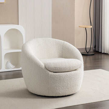 Winnie Modern Teddy Boucle Fabric Barrel Chair, 360 Swivel, White Cream White Primary Living Space Modern Boucle Boucle
