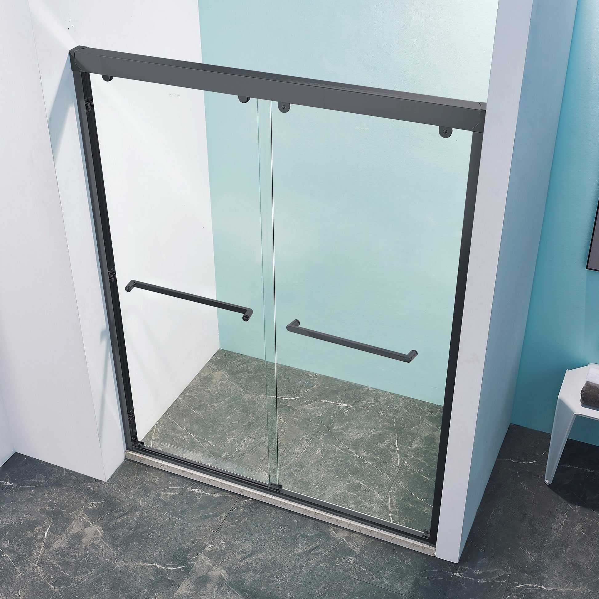 56 60"W X 76"H Double Sliding Shower Door, Aluminium Alloy Frame In Matte Black, 5 16" 8Mm Thick Sgcc Tempered Clear Glass. Matte Black Bathroom Classic,Luxury,Modern Glass Aluminium Alloy