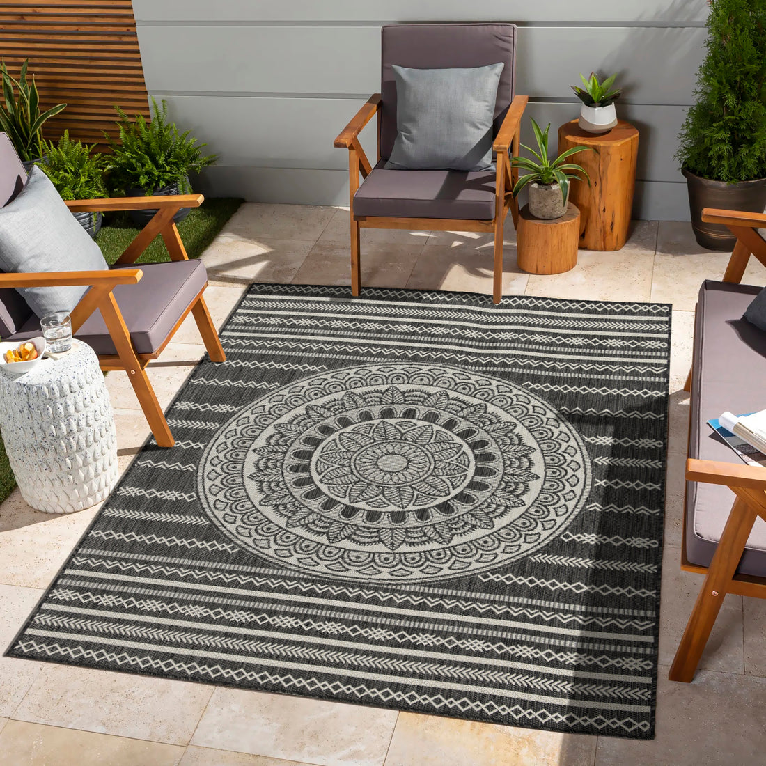 Sunshine Gc Har2017 Anthracite 7 Ft. 10 In. X 10 Ft. 3 In. Indoor Outdoor Area Rug Anthracite Polyester Polypropylene