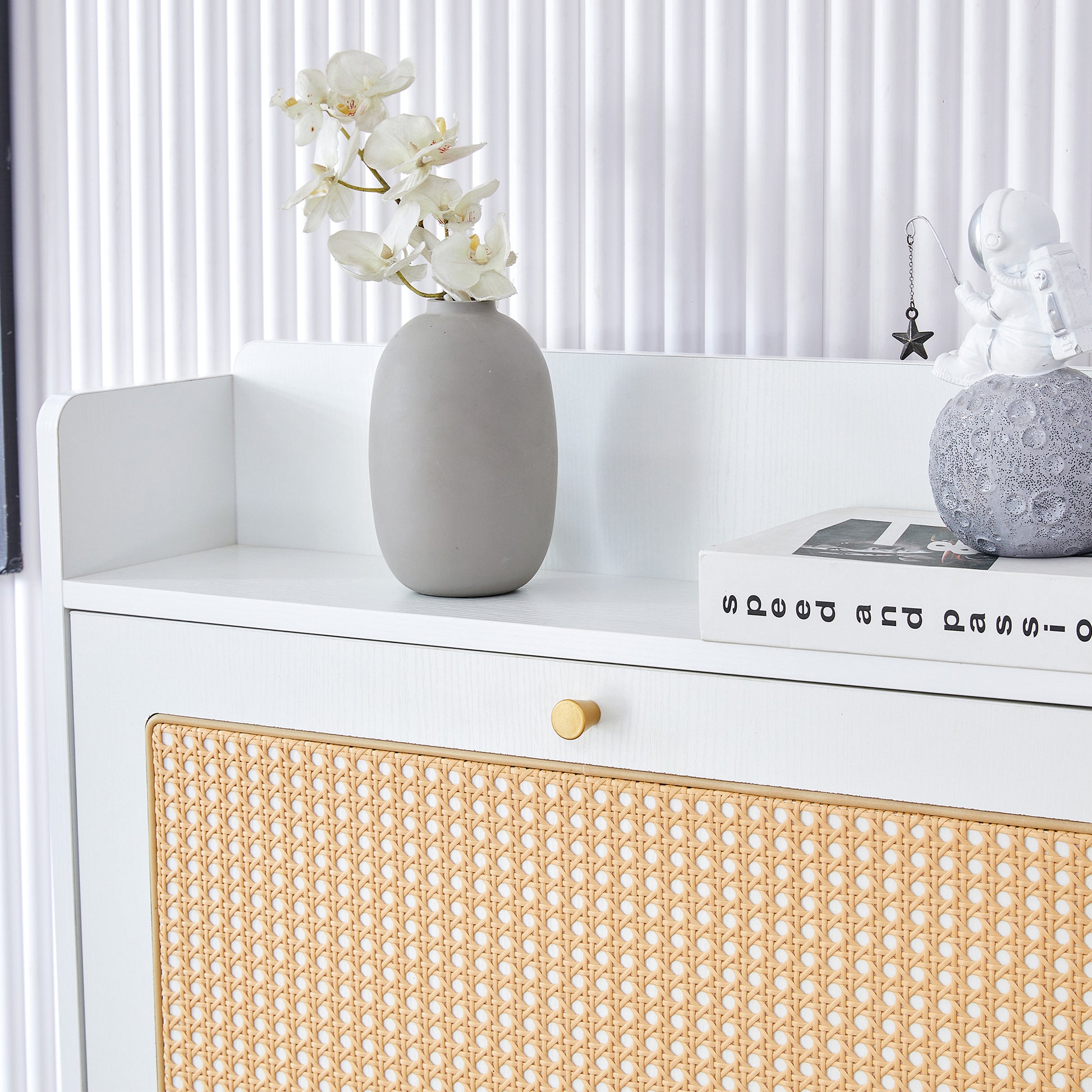 Modern Minimalist Storage Cabinet, Japanese Rattan Shoe Cabinet, Bed Top Cabinet, Small Home Furniture. Suitable For Corridors And Living Rooms. Gz Di 03 White Mdf