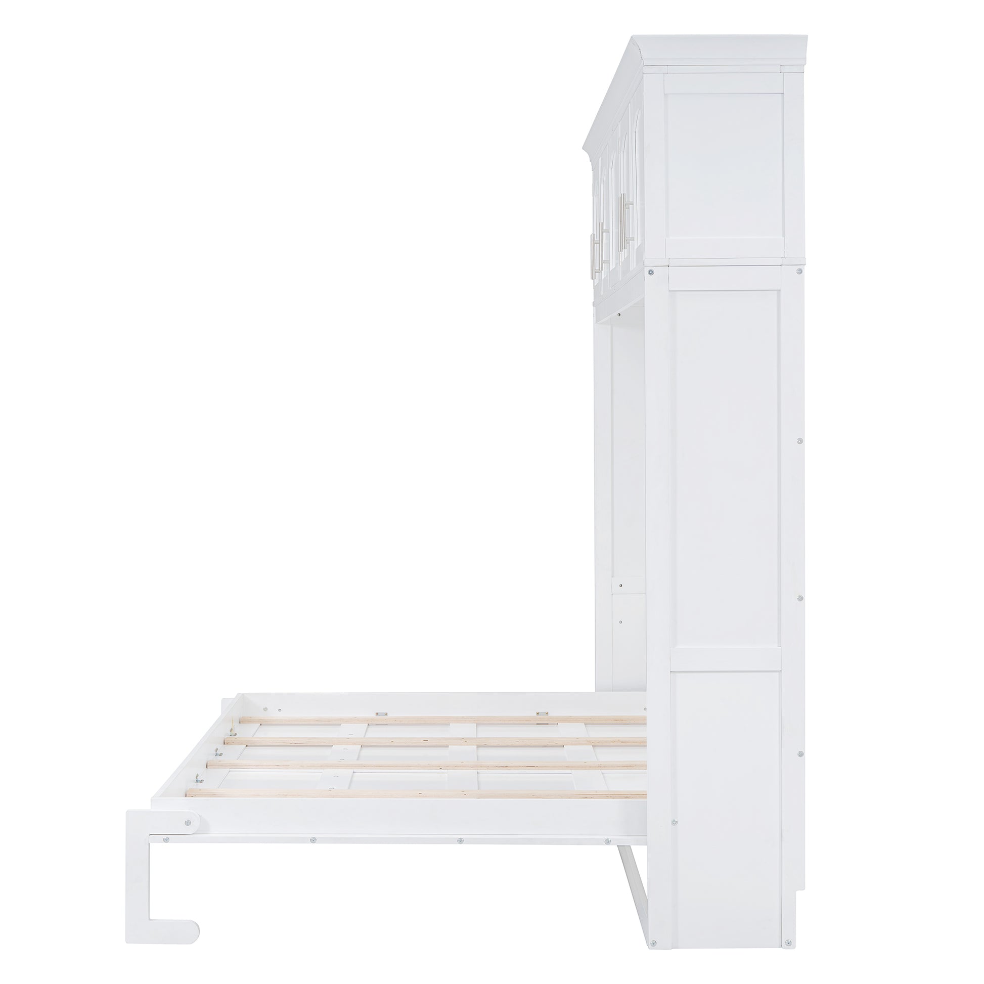 Full Size Murphy Bed Wall Bed With Top Cabinets,White Full White Plywood